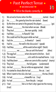 past perfect tense worksheet