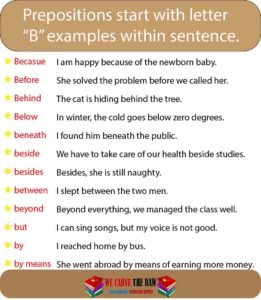 prepositions with letter "b"
